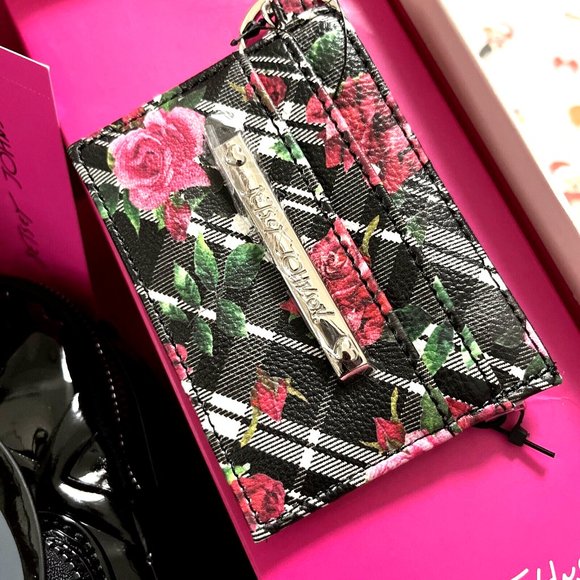 NWT Betsey Johnson 2pc Black Patent Cat Backpack & Floral Card Case Gift Set - Picture 5 of 8